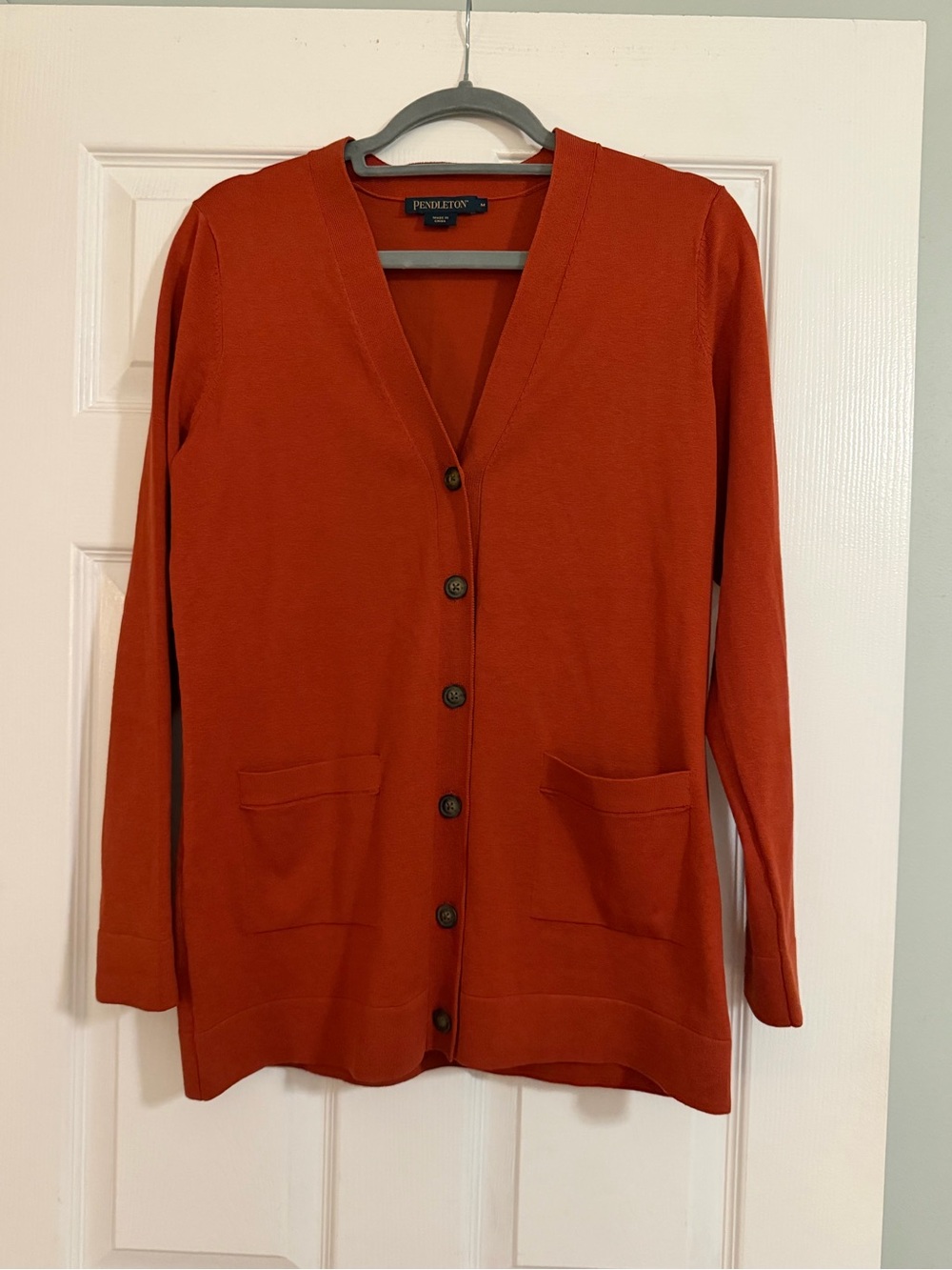 Pendleton Women's Burnt Orange V-Neck Button Cardigan Silk Blend